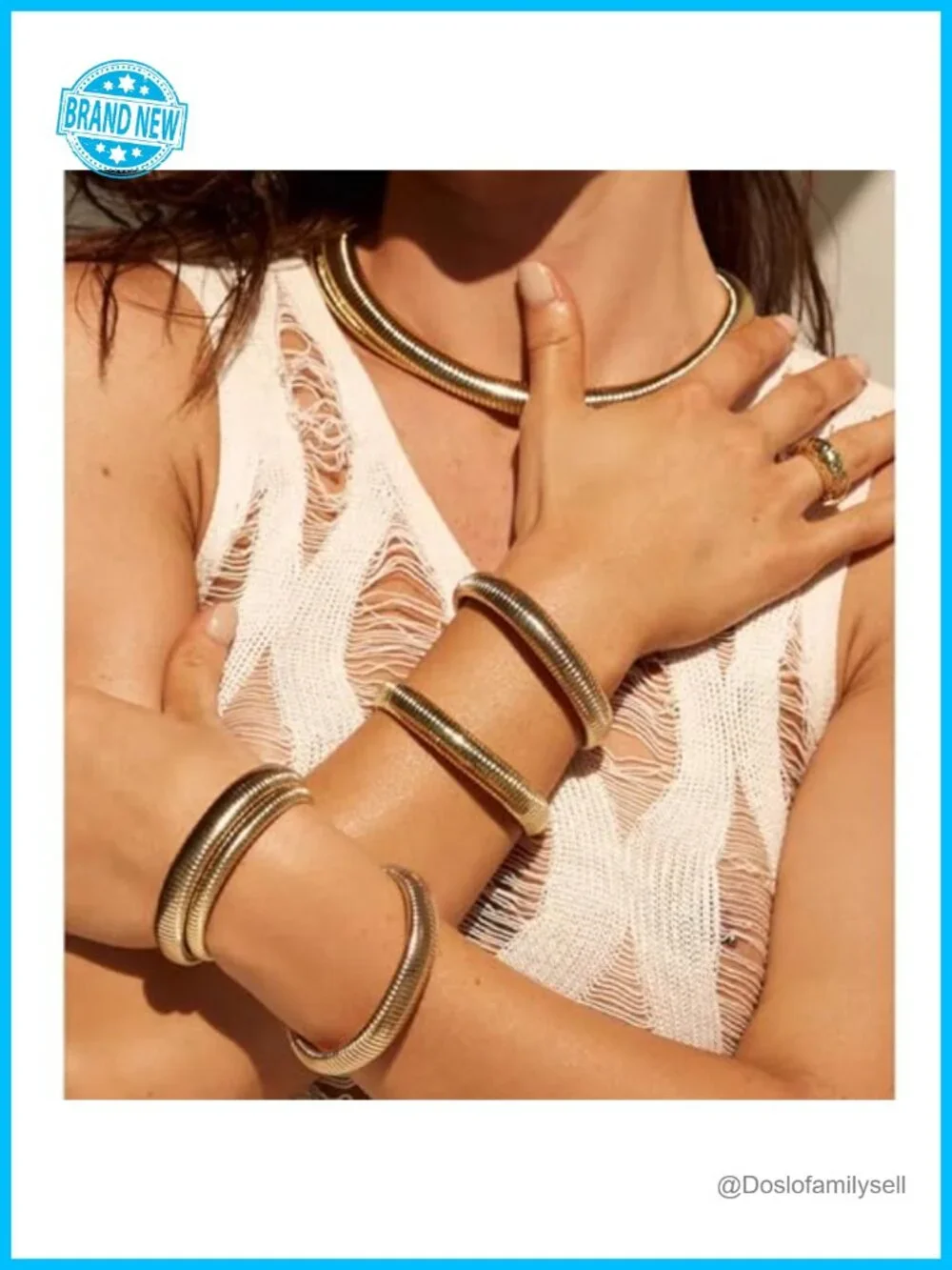 18K Gold Plated Chunky Bangle Bracelet Set of 3 Tarnish Free